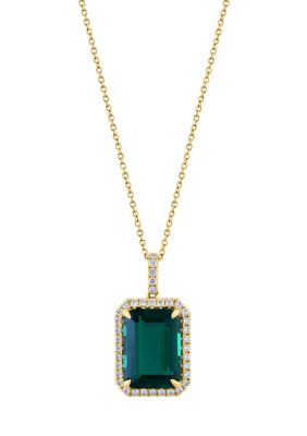 Effy 1/2 ct. t.w. Lab Created Diamond, 6.27 ct. t.w. Lab Created Emerald Pendant Necklace in 14K Yellow Gold, 16 in -  0191120896953