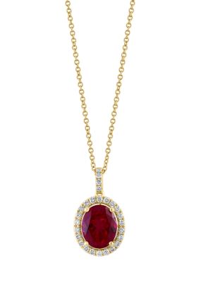 Effy 1/3 ct. t.w. Lab Created Diamond, 2.47 ct. t.w. Lab Created Ruby Pendant Necklace in 14K Yellow Gold, 16 in -  0191120934143