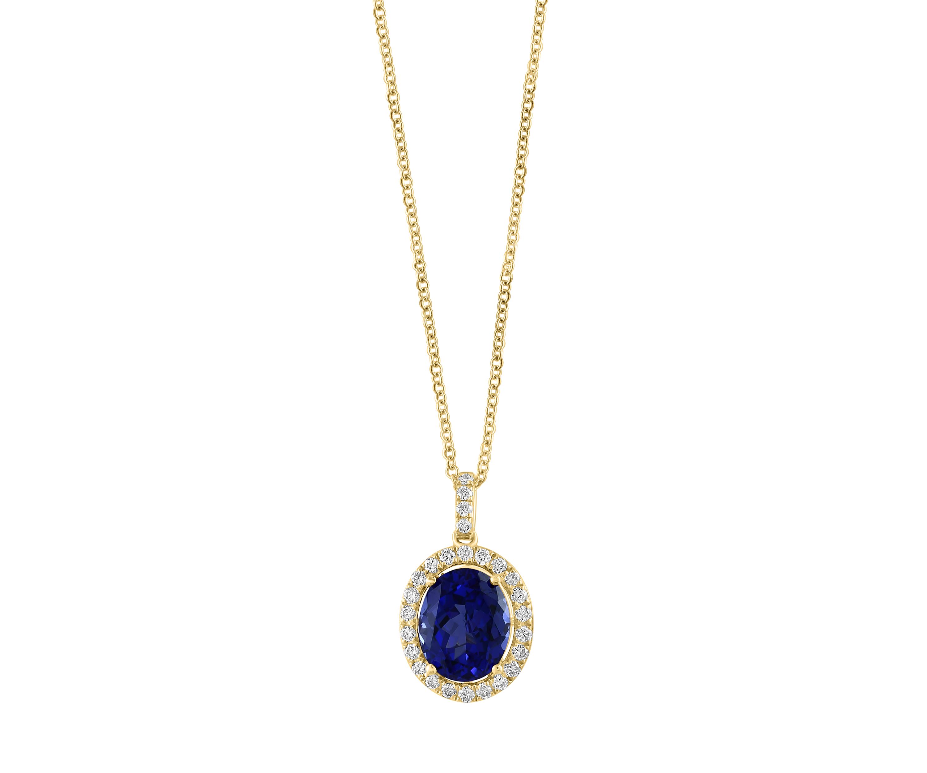 1/3 ct. t.w. Lab Created Diamond, 2.47 ct. t.w. Lab Created Sapphire Pendant Necklace in 14K Yellow Gold