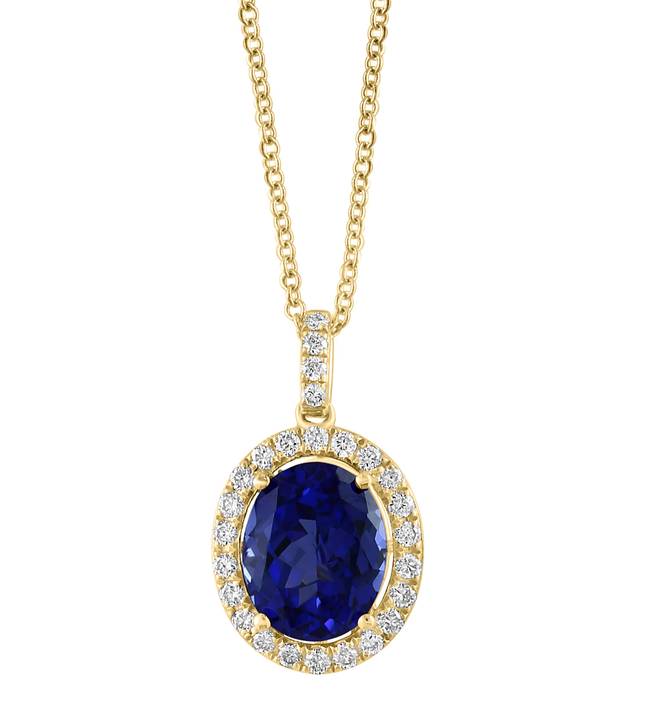 1/3 ct. t.w. Lab Created Diamond, 2.47 ct. t.w. Lab Created Sapphire Pendant Necklace in 14K Yellow Gold