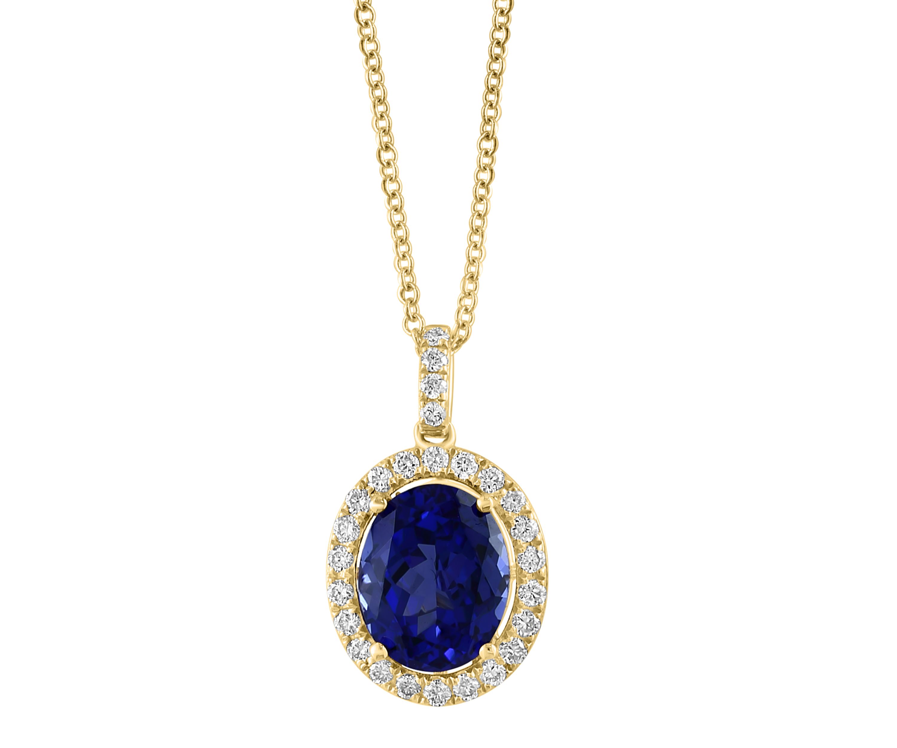 1/3 ct. t.w. Lab Created Diamond, 2.47 ct. t.w. Lab Created Sapphire Pendant Necklace in 14K Yellow Gold