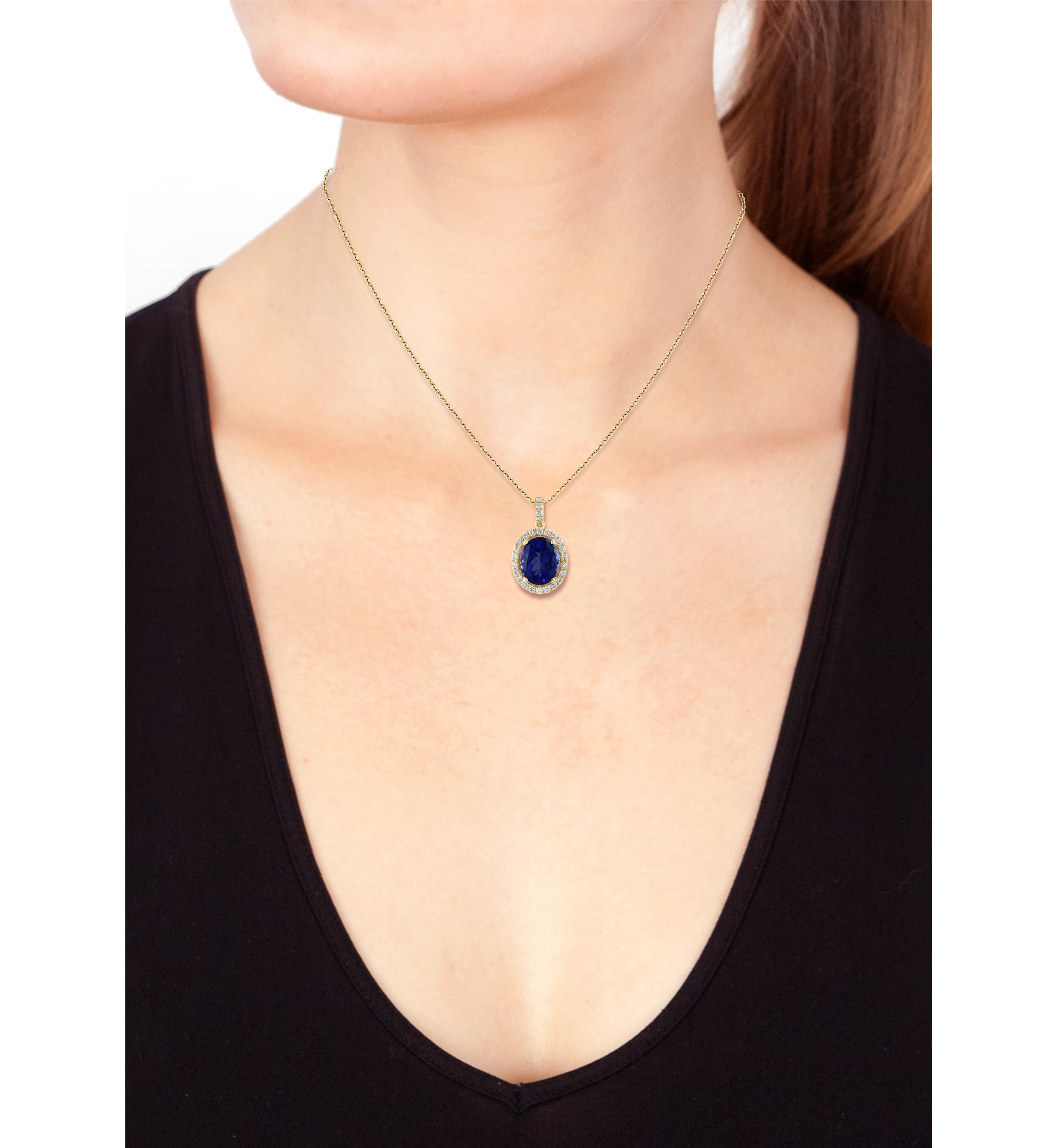 1/3 ct. t.w. Lab Created Diamond, 2.47 ct. t.w. Lab Created Sapphire Pendant Necklace in 14K Yellow Gold