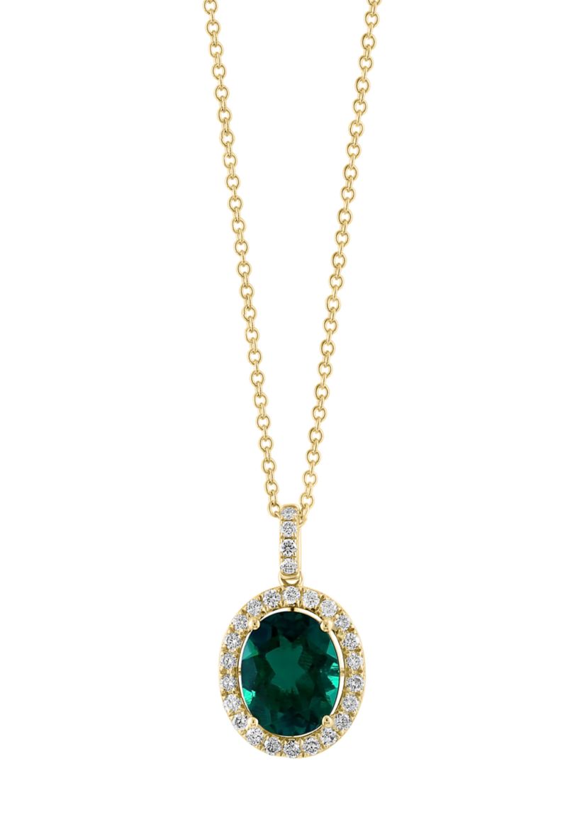 1/3 ct. t.w. Lab Grown Diamond, 2.47 ct. t.w. Lab Grown Emerald Pendant Necklace in 14K Yellow Gold