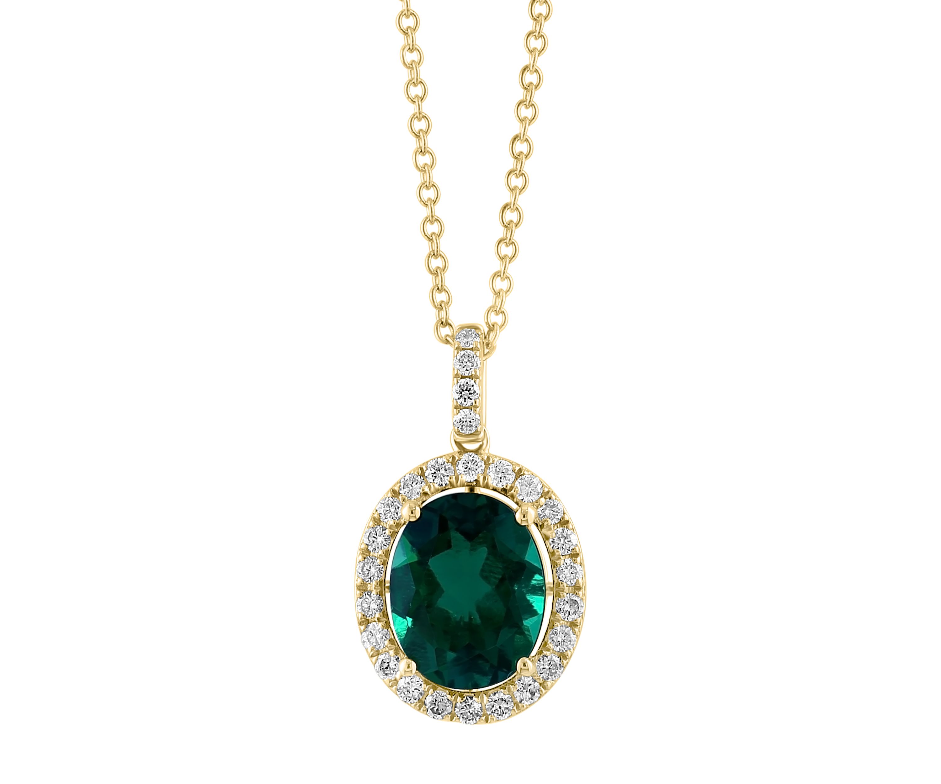 1/3 ct. t.w. Lab Grown Diamond, 2.47 ct. t.w. Lab Grown Emerald Pendant Necklace in 14K Yellow Gold