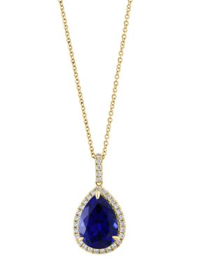 Effy 3/8 ct. t.w. Lab Created Diamond, 7.2 ct. t.w. Lab Created Sapphire Pendant Necklace in 14K Yellow Gold -  5400452YCAIF95H34