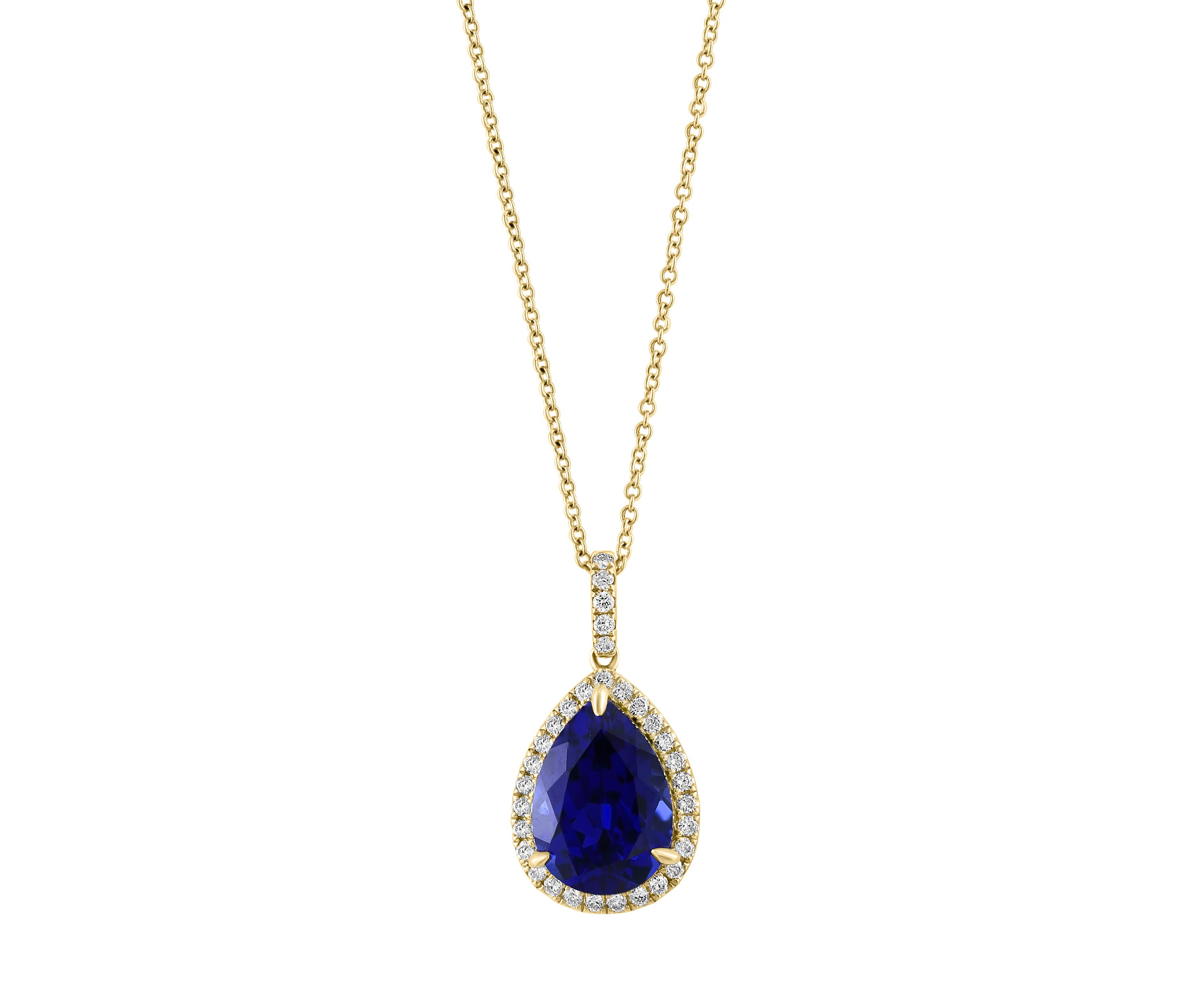 3/8 ct. t.w. Lab Created Diamond, 7.2 ct. t.w. Lab Created Sapphire Pendant Necklace in 14K Yellow Gold