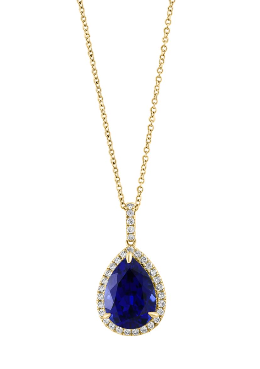 3/8 ct. t.w. Lab Created Diamond, 7.2 ct. t.w. Lab Created Sapphire Pendant Necklace in 14K Yellow Gold