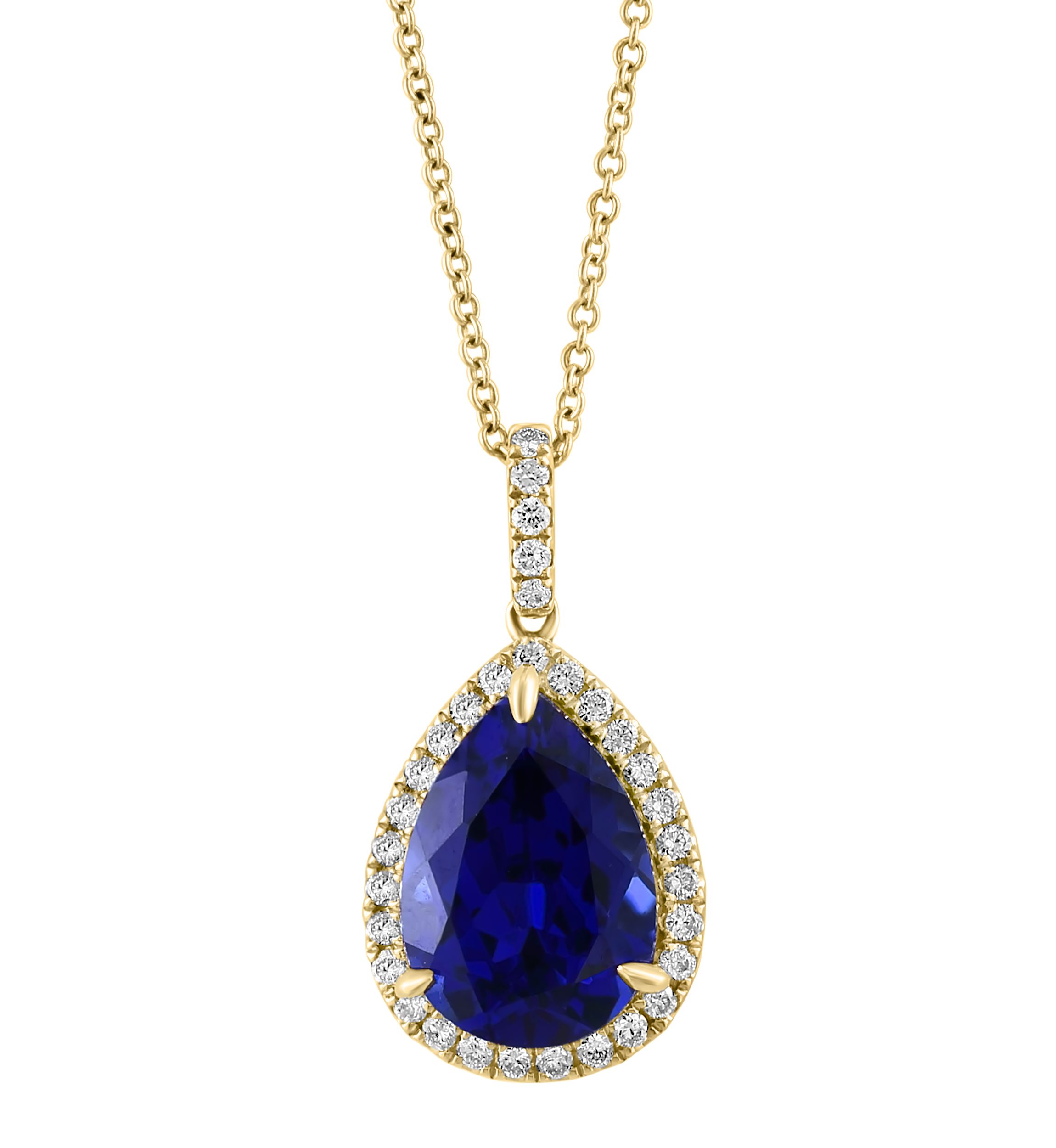 3/8 ct. t.w. Lab Created Diamond, 7.2 ct. t.w. Lab Created Sapphire Pendant Necklace in 14K Yellow Gold