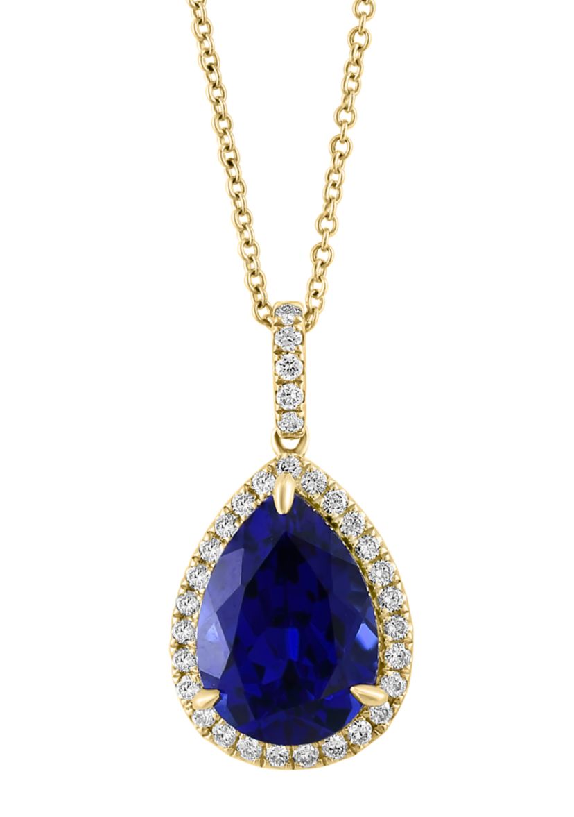 3/8 ct. t.w. Lab Created Diamond, 7.2 ct. t.w. Lab Created Sapphire Pendant Necklace in 14K Yellow Gold
