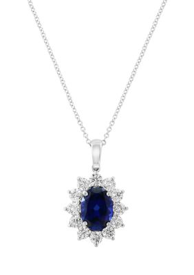 Effy Lab Grown Diamond and Sapphire Pendant Necklace in 14K White Gold, 16 in