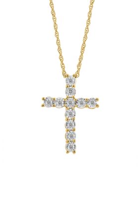 Effy Sterling Silver/14K Gold Plate Diamond Cross Necklace