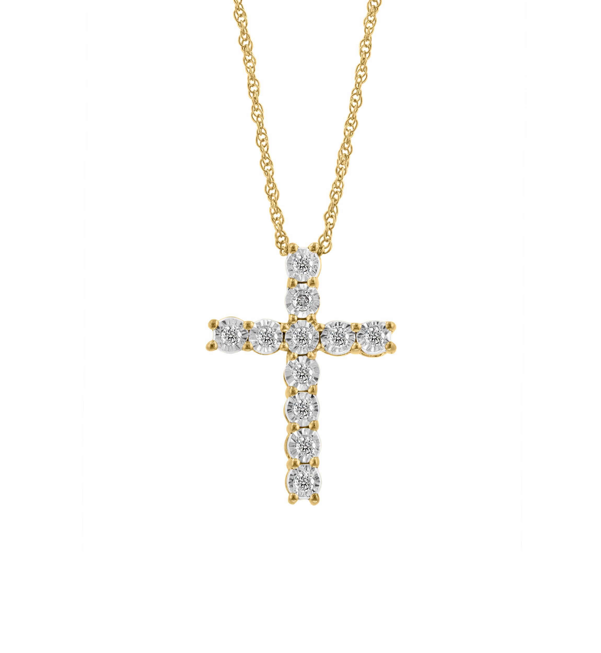 Sterling Silver/14K Gold Plate Diamond Cross Necklace 