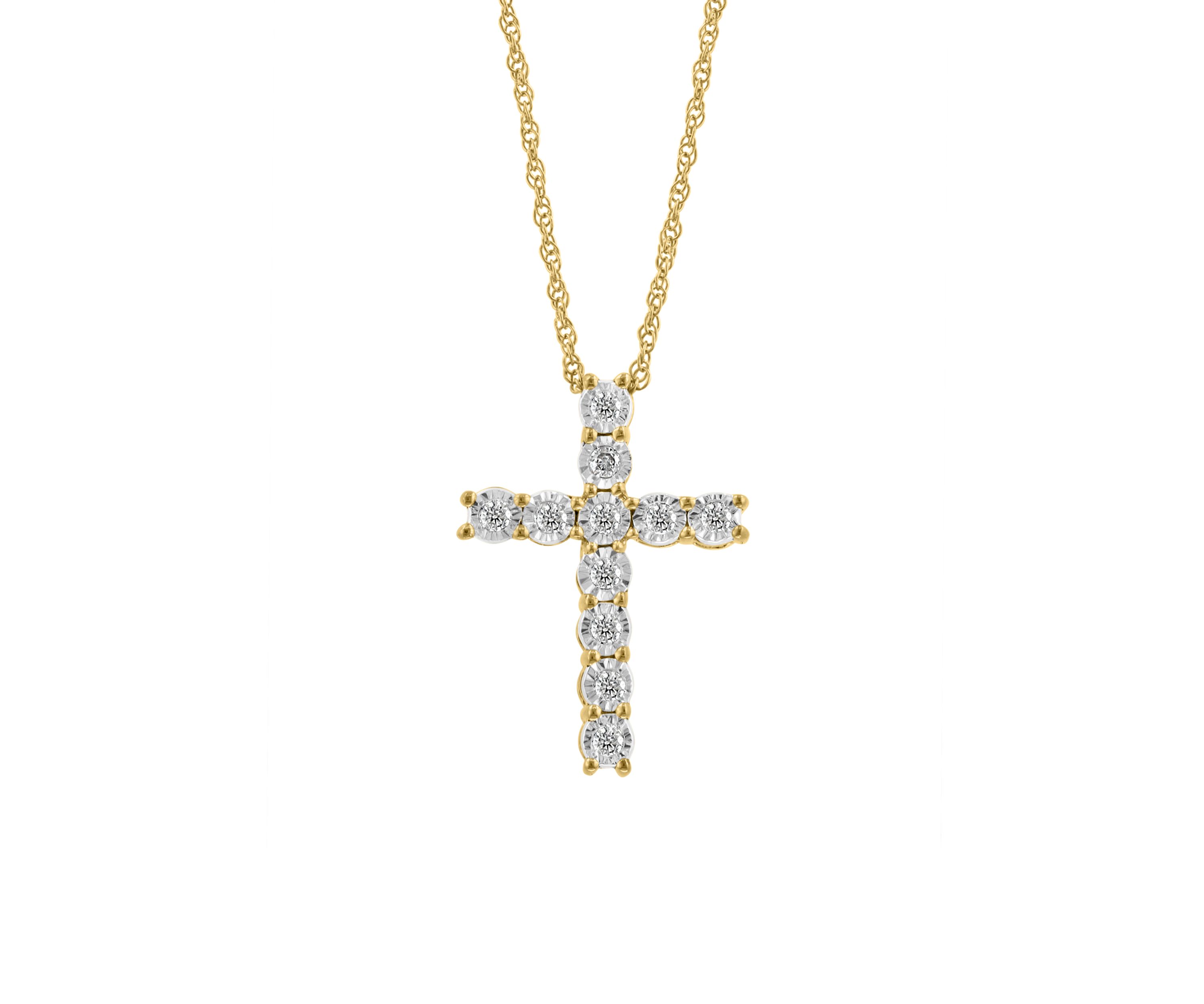 Sterling Silver/14K Gold Plate Diamond Cross Necklace 