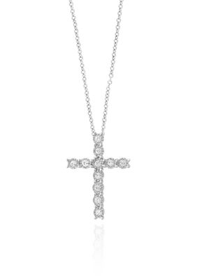 Effy 0.24-Ct. T.w. Diamond Cross Pendant In Sterling Silver, 18 In -  0191120043647