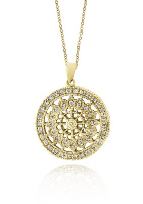 Effy Diamond Filigree Wheel Pendant Necklace in 14K Yellow Gold, 16