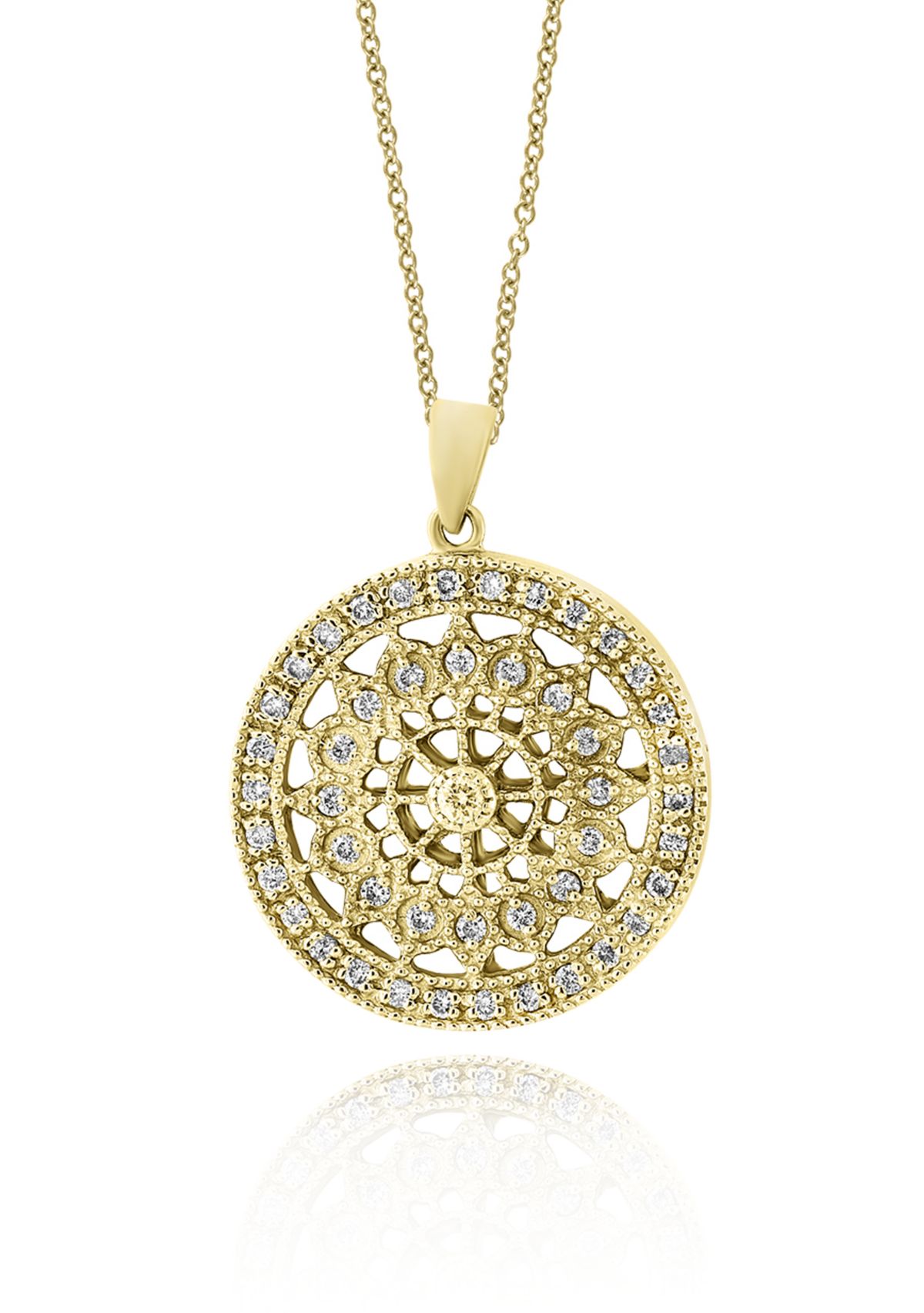 Diamond Filigree Wheel Pendant Necklace in 14K Yellow Gold