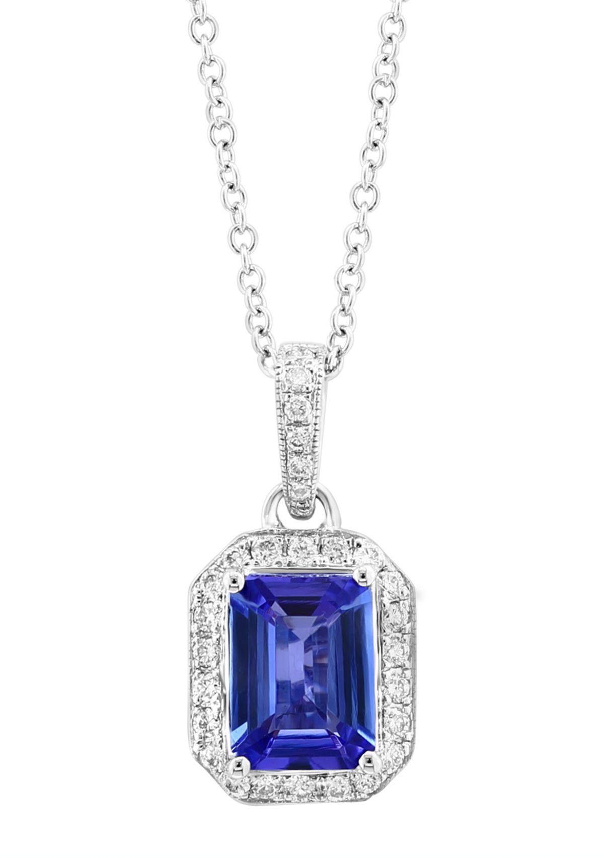 14K White Gold Diamond and Tanzanite Pendant Necklace