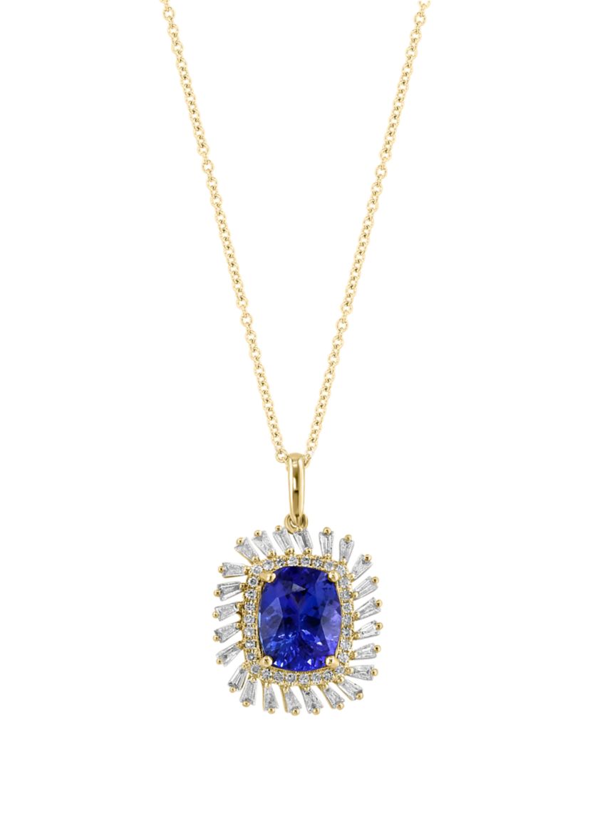   14K Yellow Gold Diamond Tanzanite Pendant Necklace 