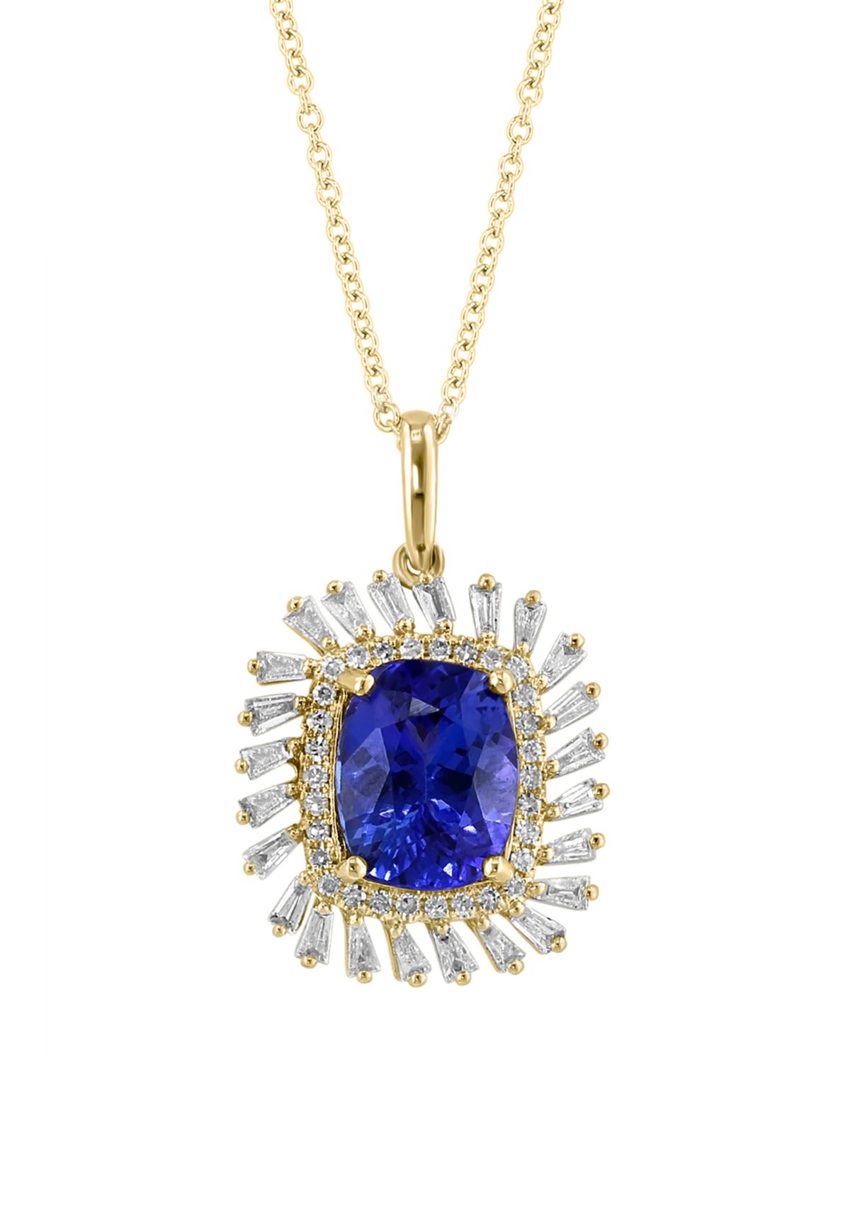   14K Yellow Gold Diamond Tanzanite Pendant Necklace 