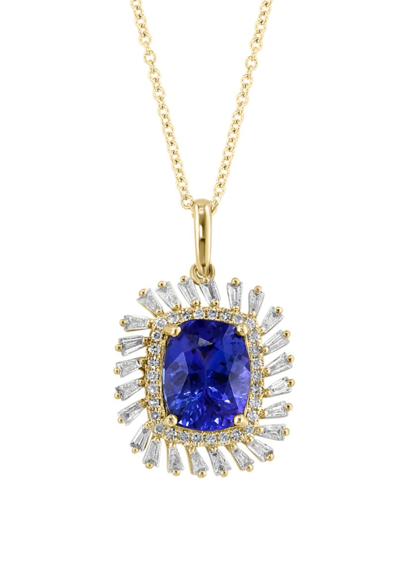   14K Yellow Gold Diamond Tanzanite Pendant Necklace 