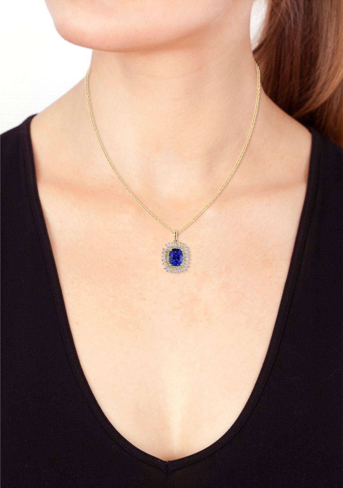   14K Yellow Gold Diamond Tanzanite Pendant Necklace 