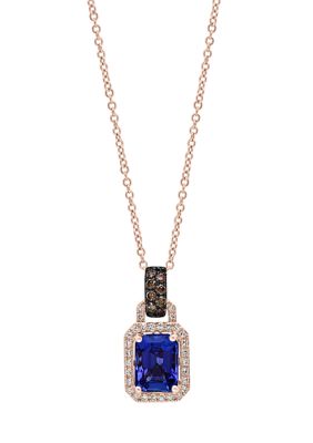 Effy 1/4 Ct. T.w. Diamond And 1.33 Ct. T.w. Tanzanite Pendant Necklace In 14K Rose Gold