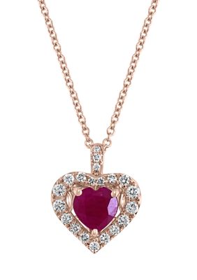 Effy 1/4 Ct. T.w. Diamond And 1/04 Ct. T.w. Ruby AmorÃ© Heart Pendant Necklace In 14K Rose Gold, 16 In -  0191120098531