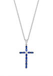 7/8 ct. t.w. Natural Blue Sapphires and 1/10 ct. t.w. White Diamond Cross Pendant Necklace in 14k White Gold 