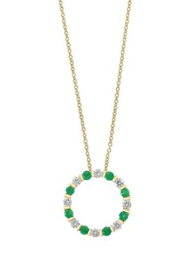 Effy 3/4 Ct. T.w. Diamond And 7/8 Ct. T.w. Natural Emerald Pendant Necklace In 14K Yellow Gold, 16 In -  0191120280776