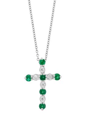 Effy Diamond and Natural Emerald Pendant Necklace in Sterling Silver