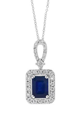 Effy 1/5 Ct. T.w. Diamond And 1.52 Ct. T.w. Sapphire Halo Pendant Necklace In 14K White Gold, 16 In -  0191120276991