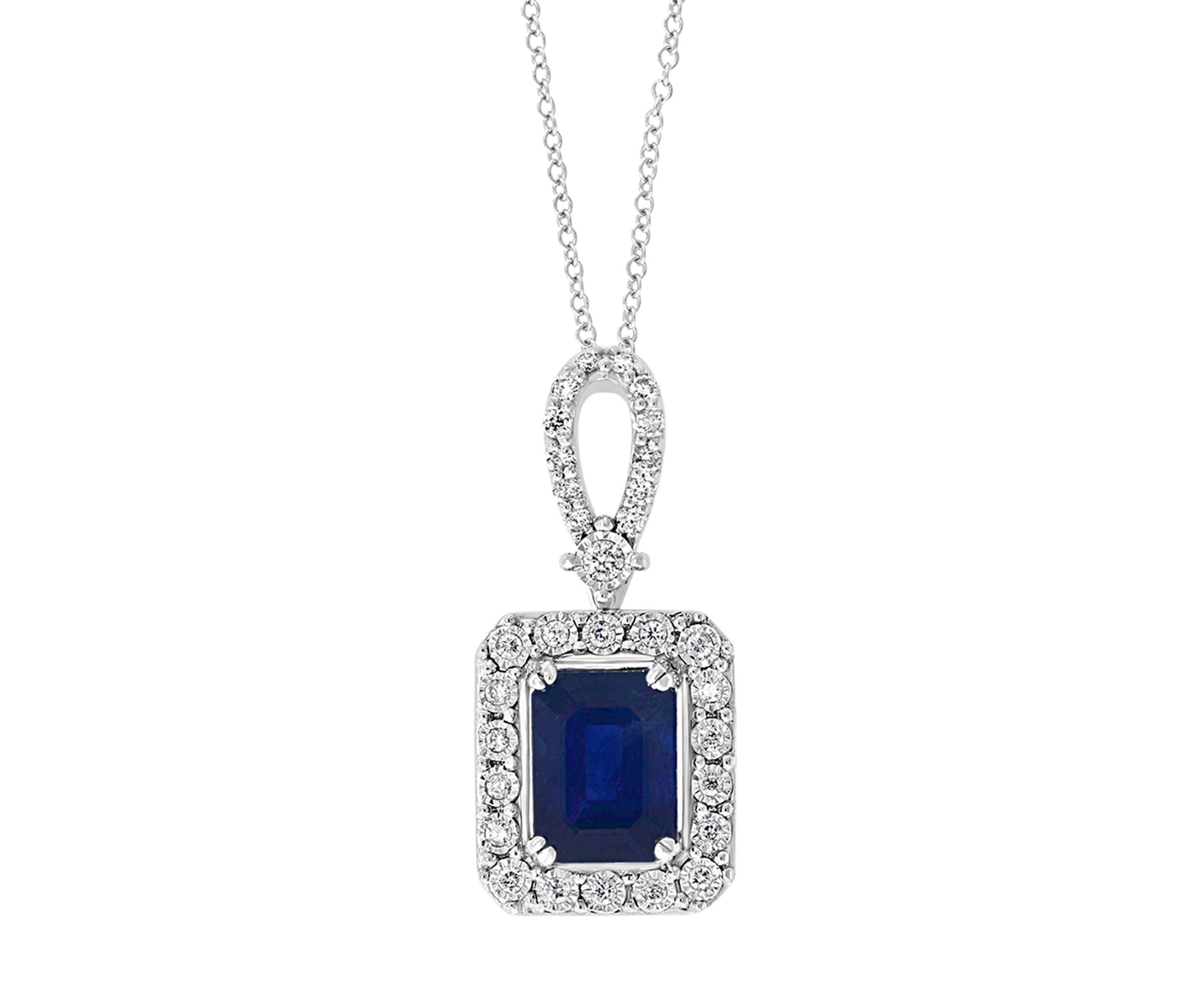 1/5 ct. t.w. Diamond and 1.52 ct. t.w. Sapphire Halo Pendant Necklace in 14K White Gold