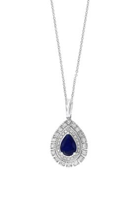 Effy 1/5 Ct. T.w. Diamond And 1.33 Ct. T.w. Natural Sapphire Pendant Necklace In 14K White Gold, 16 In -  0191120314686