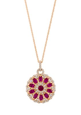 Effy 5/8 Ct. T.w. Diamond And 1.94 Ct. T.w. Ruby Pendant Necklace In 14K Rose Gold, 16 In -  0191120583471