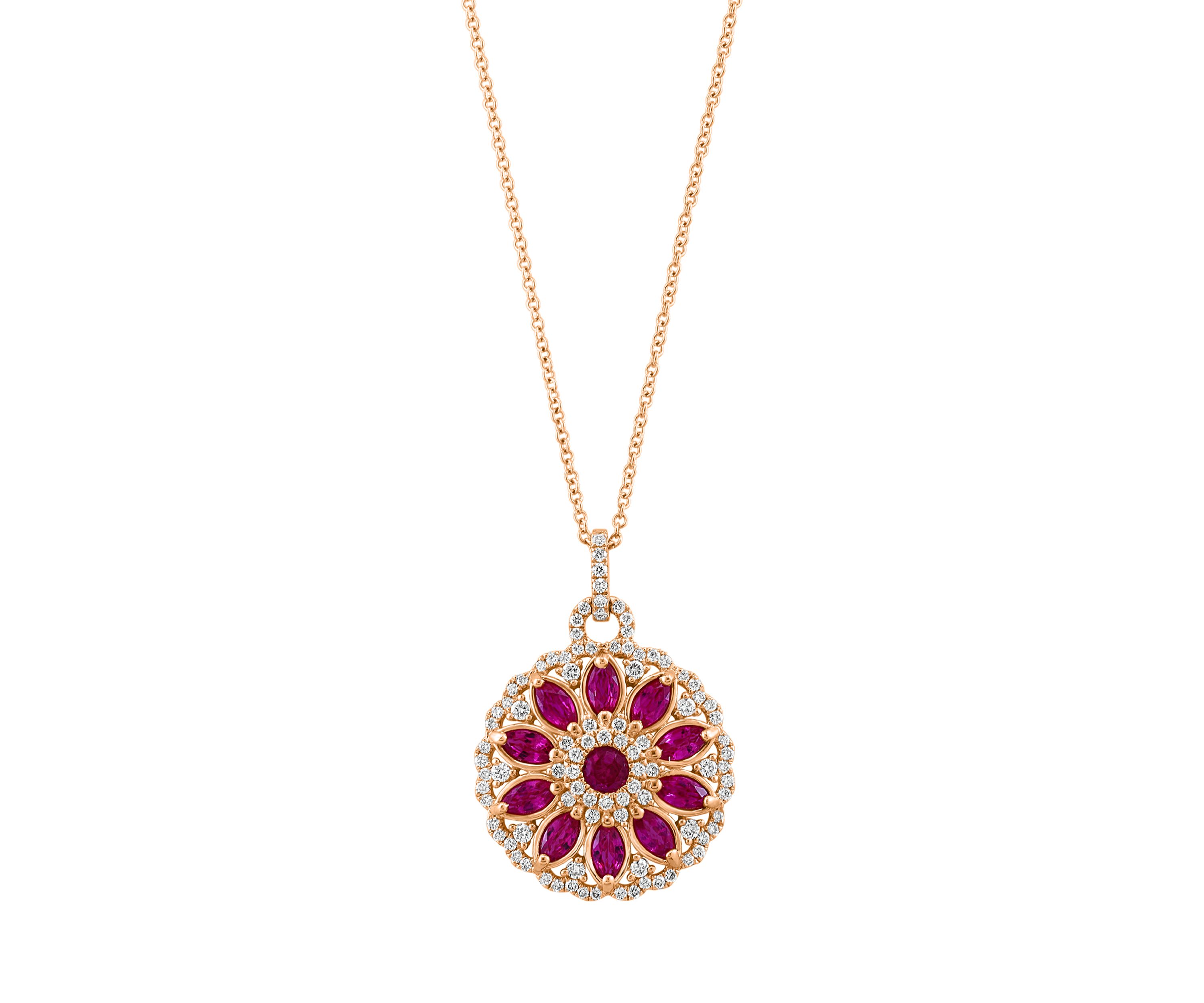 5/8 ct. t.w. Diamond and 1.94 ct. t.w. Ruby Pendant Necklace in 14K Rose Gold 