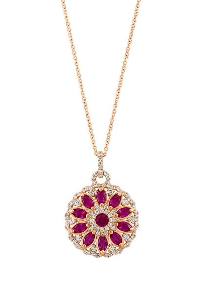 5/8 ct. t.w. Diamond and 1.94 ct. t.w. Ruby Pendant Necklace in 14K Rose Gold 