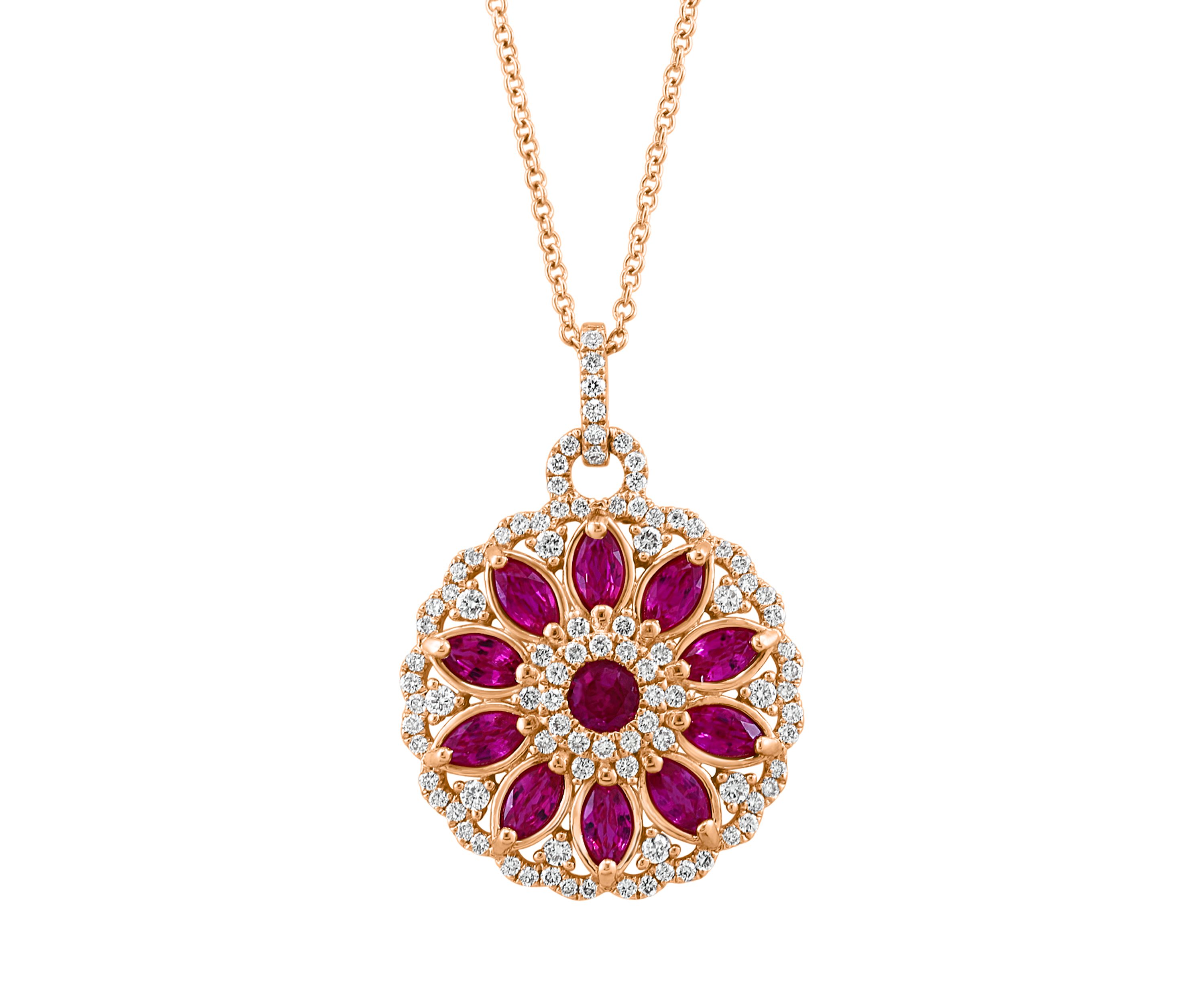 5/8 ct. t.w. Diamond and 1.94 ct. t.w. Ruby Pendant Necklace in 14K Rose Gold 