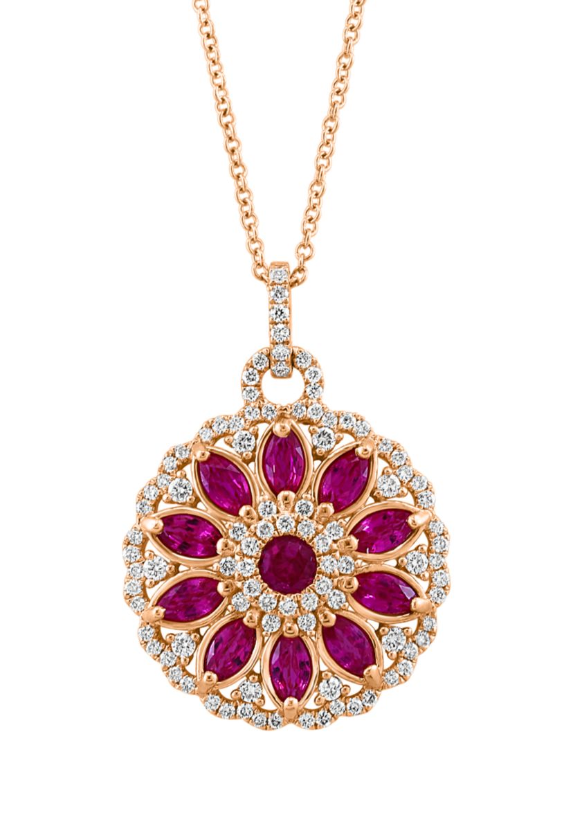 5/8 ct. t.w. Diamond and 1.94 ct. t.w. Ruby Pendant Necklace in 14K Rose Gold 
