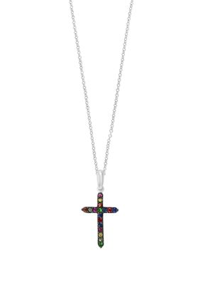 Effy 1/5 Ct. T.w. Multi Sapphire And Tsavorite Pendant Necklace In Sterling Silver