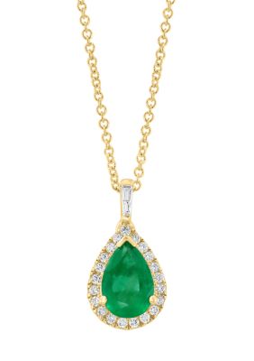 Effy 14K Yellow Gold Diamond And Natural Emerald Pendant Necklace