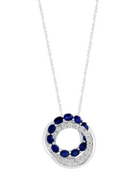Effy 1/4 Ct. T.w. Diamond, Natural Sapphire Pendant Necklace In 925 Sterling Silver, 16 In -  0191120820255