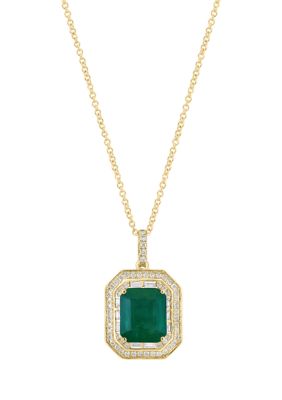 Effy 1/2 Ct. T.w. Emerald, 4.27 Ct. T.w. Diamond Pendant Necklace In 14K Yellow Gold
