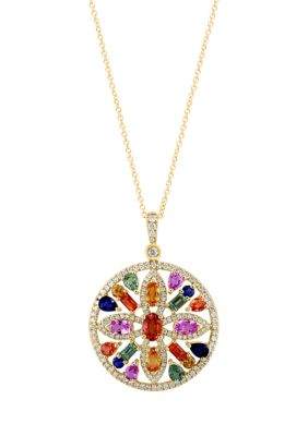 Effy 5/8 Ct. T.w. Multi Sapphire, 4.01 Ct. T.w. Diamond Round Pendant Necklace In 14K Yellow Gold