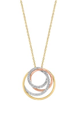 Effy 1/4 ct. t.w. Diamond Pendant Necklace in 14K White, Yellow, and Rose Gold, 16 in
