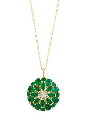 Effy 1/3 Ct. T.w. Emerald, 6.23 Ct. T.w. Diamond Pendant Necklace In 14K Yellow Gold
