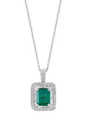 Effy 3/4 Ct. T.w. Diamond, 2.95 Ct. T.w. Emerald Pendant Necklace In 14K White Gold, 16 In -  0191120866888