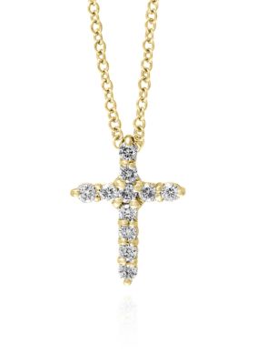 Effy® Diamond Pendant Cross Necklace in 14k Yellow Gold | belk