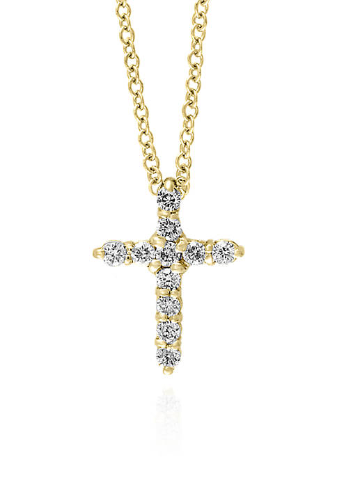Diamond Pendant Cross Necklace in 14k Yellow Gold