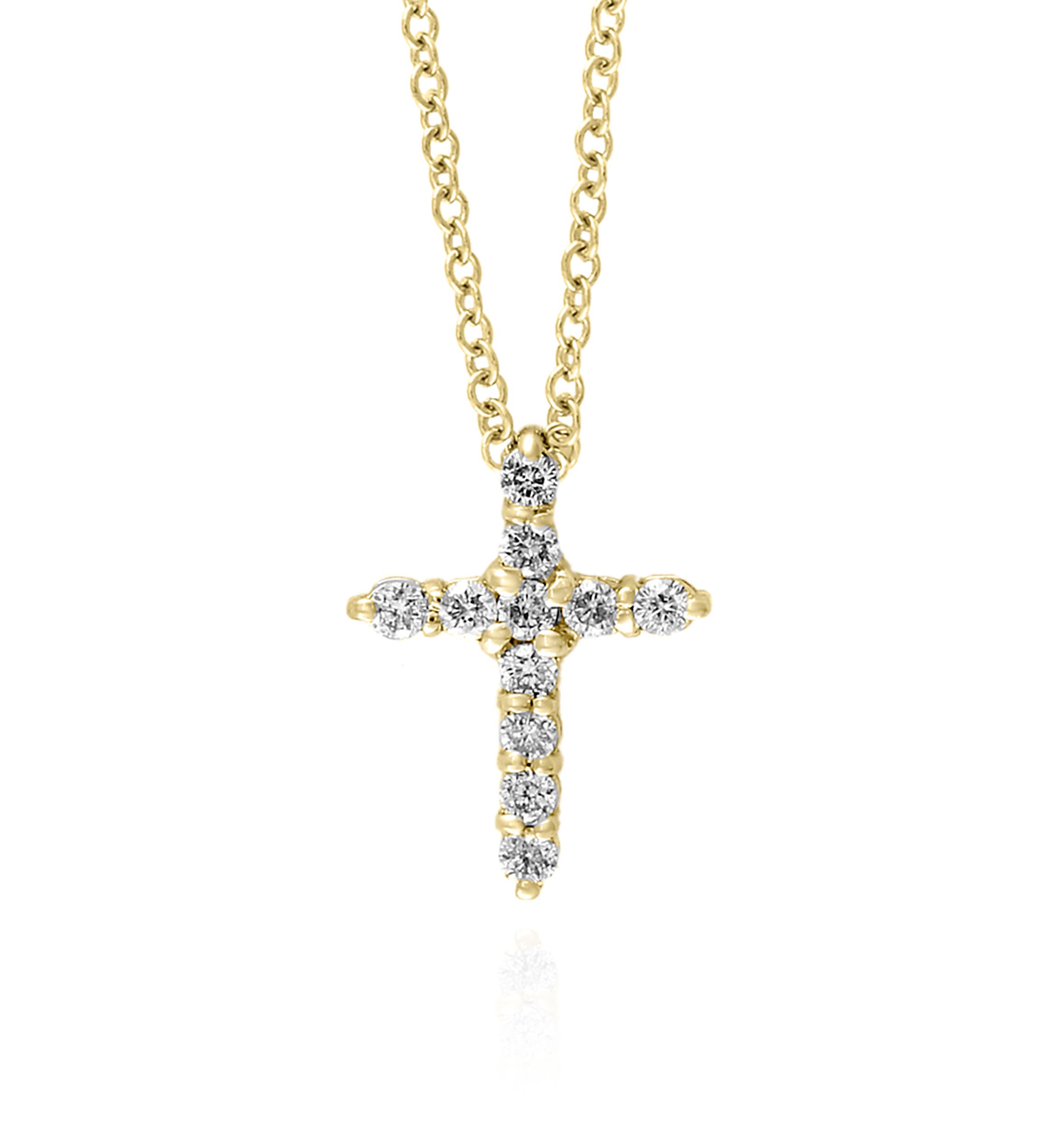 Diamond Pendant Cross Necklace in 14k Yellow Gold