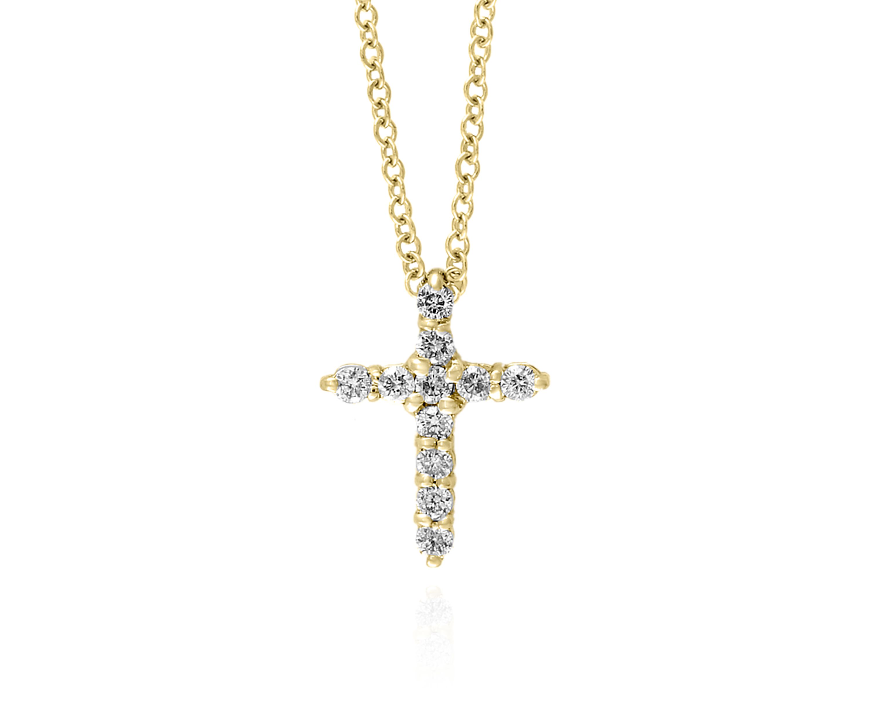Diamond Pendant Cross Necklace in 14k Yellow Gold